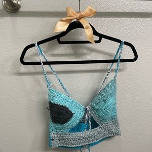 Handmade crochet blue crop top with adjustable straps